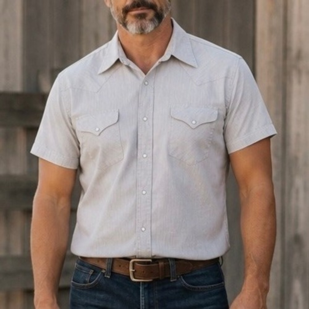 Pearl Snap Ruddock Western Pearl Snap Short Sleeve Gray Stripe Shirt Westernwear